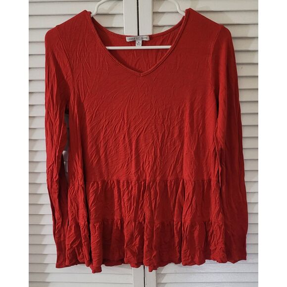 Red V-Neck Long Sleeve Top by Green Envelope – Size M - Picture 1 of 3